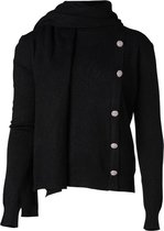 Dames trui met sierknopen en  bijpassende sjaal zwart | Maat S/M