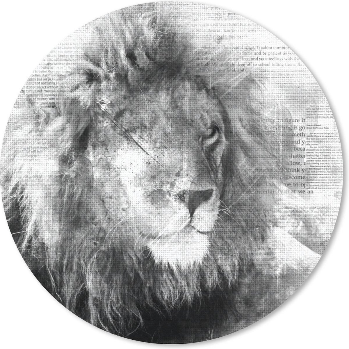 Muismat rond 40x40 cm - Mousepad Leeuw - Krant - Zwart - Wit - Ronde muismatten