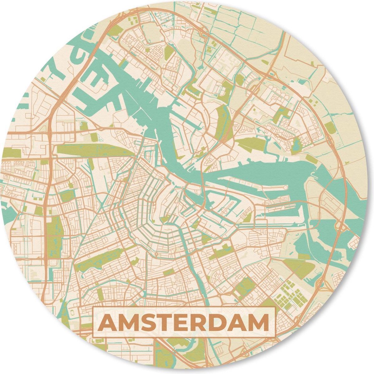 Muismat rond 40x40 cm - Mousepad Stadskaart - Amsterdam - Vintage - Ronde muismatten