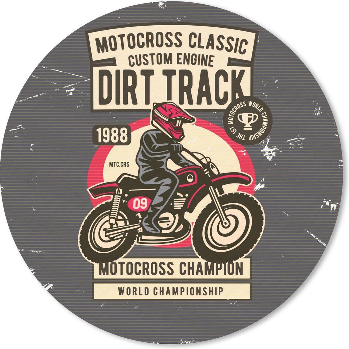 Muismat rond 50x50 cm - Mousepad Motor - Vintage - Tekening - Grijs - Ronde muismatten