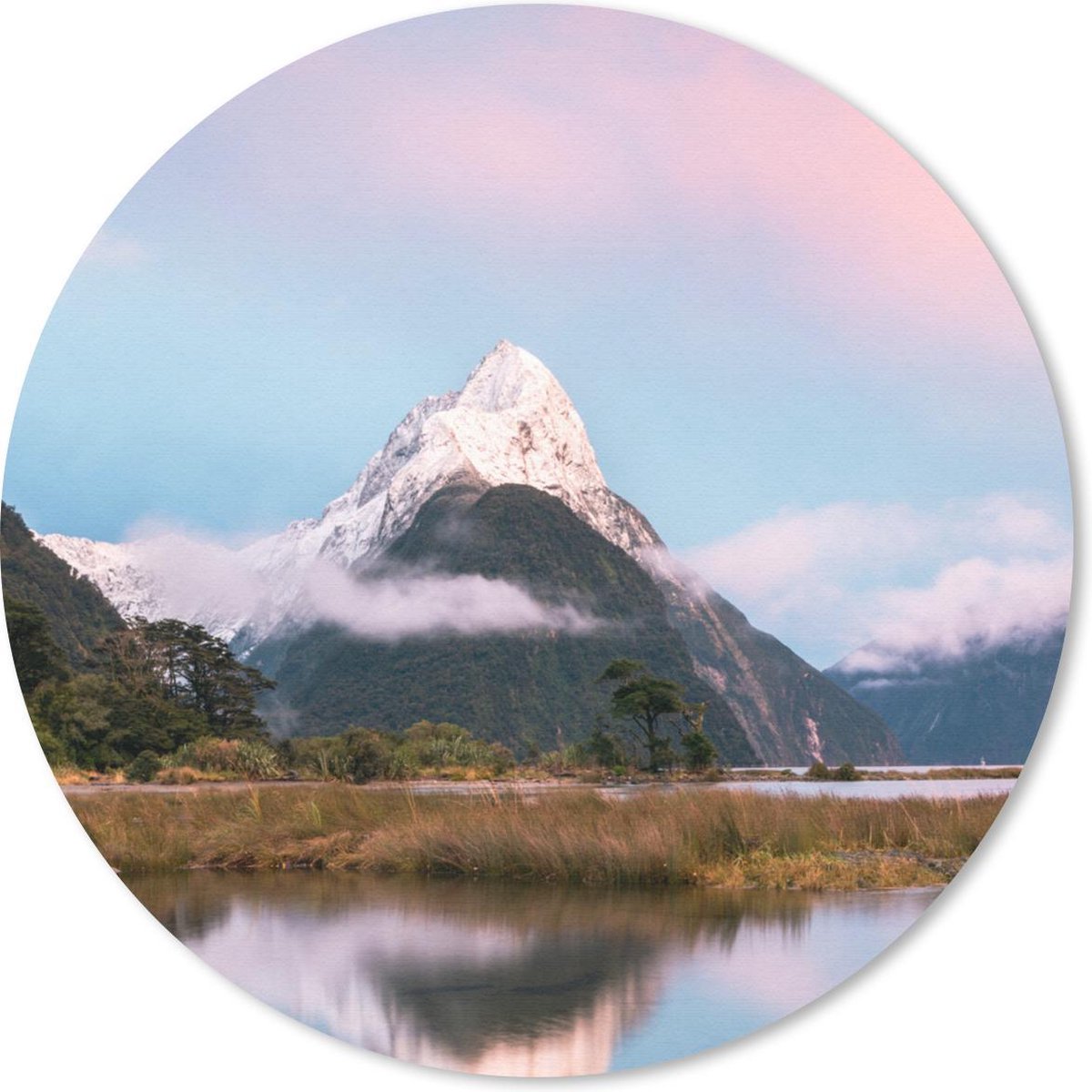 Muismat rond 50x50 cm - Mousepad Nieuw-Zeeland - Berg - Reflectie - Ronde muismatten