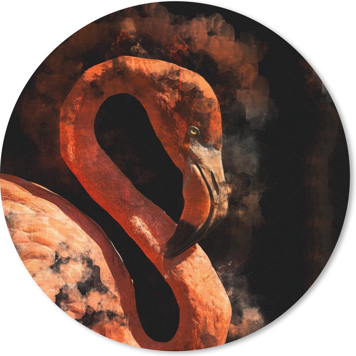 Muismat rond 50x50 cm - Mousepad Flamingo - Verf - Vogel - Ronde muismatten
