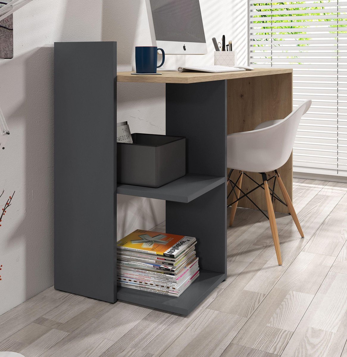 Meubella - Bureau Pierre - Eiken - Antraciet - 120 cm