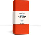 Loom One Hoeslaken – 100% Jersey Katoen – 200x220 cm – tot 35cm matrasdikte– 160 g/m² – voor Boxspring-Waterbed - Oranje