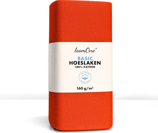 Loom One Hoeslaken – 100% Jersey Katoen – 200x220 cm – tot 35cm matrasdikte– 160 g/m² – voor Boxspring-Waterbed - Oranje