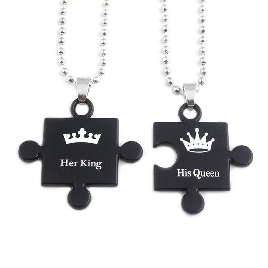 Fler® | Her King His Queen kettingen met letterhangertjes voor koppels | | Halsketting | Sieradenset | Valentijnsdag kado | Kerstcadeau |Relatie cadeautje | Geliefden