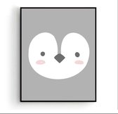Poster Pinguin Hoofd Grijs  - Dieren - Kinderkamer - Dierenposter - Babykamer / Kinderposter - Babyshower Cadeau - Muurdecoratie - 40x30cm - Postercity
