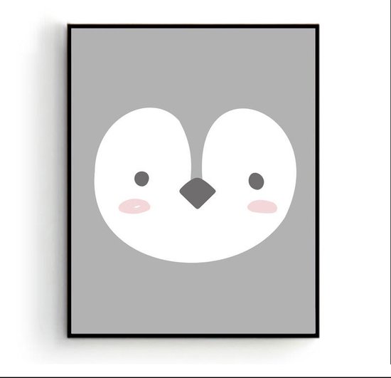 Poster Pinguin Hoofd Grijs  - Dieren - Kinderkamer - Dierenposter - Babykamer / Kinderposter - Babyshower Cadeau - Muurdecoratie - 40x30cm - Postercity