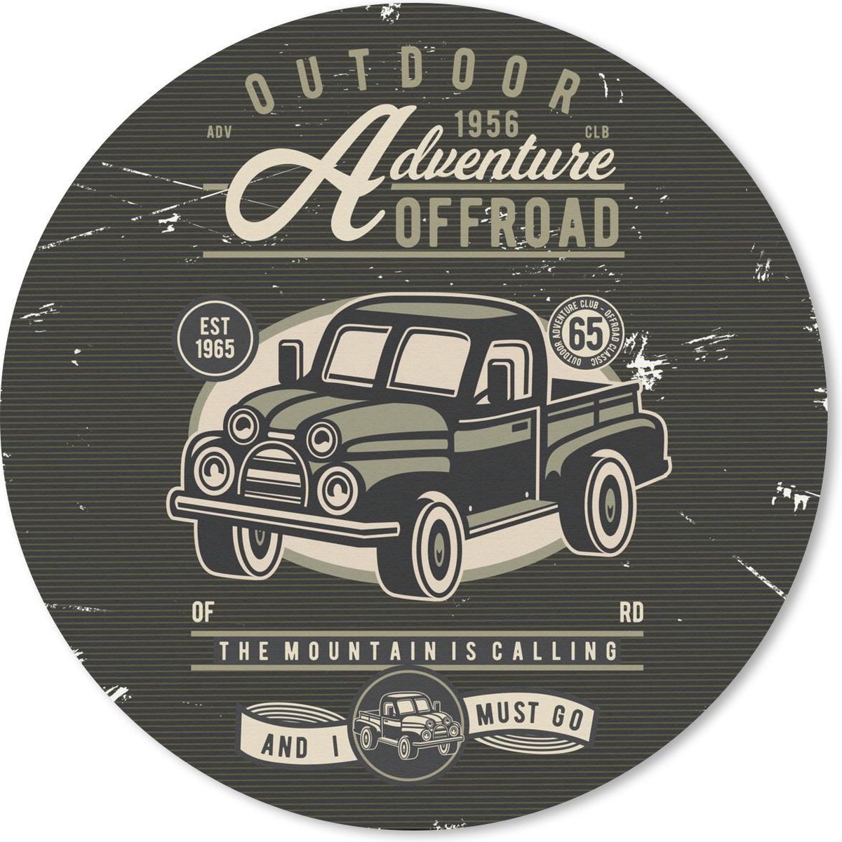 Muismat rond 40x40 cm - Mousepad Auto - Retro - Letters - Tekening - Ronde muismatten
