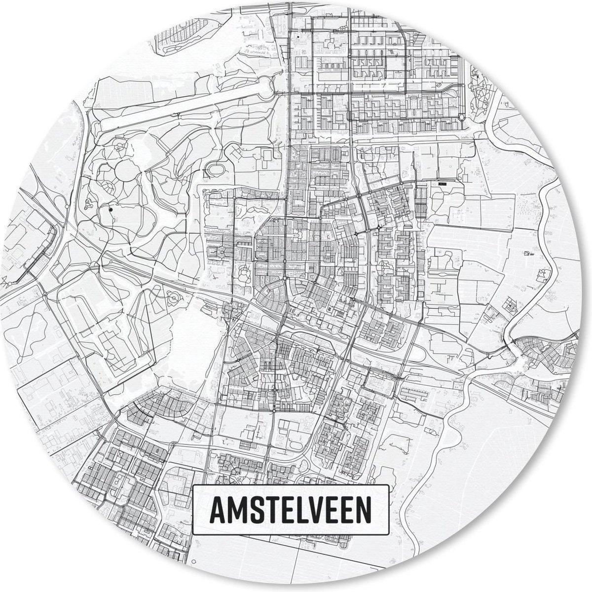 Muismat rond 50x50 cm - Mousepad Stadskaart Amstelveen - Ronde muismatten