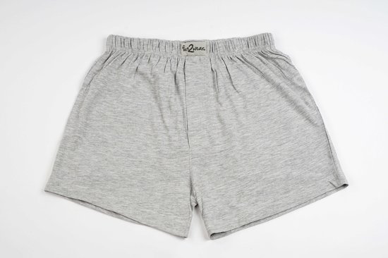 Lichtgrijze katoenen boxershort met elastische tailleband en knoopsluiting.
