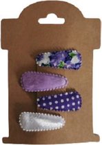 Speldjes Satijn Paars Lavendel Wit Bloemen Stippen | 3CM Baby Haarlok Klik-klak Speldjes | Schattig Meisje Baby Peuter | Set van 4