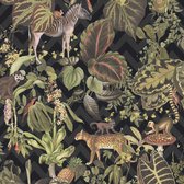 AS Creation MICHALSKY - Jungle behang - dieren met tropische bladeren - zwart meerkleurig - 1005 x 53 cm