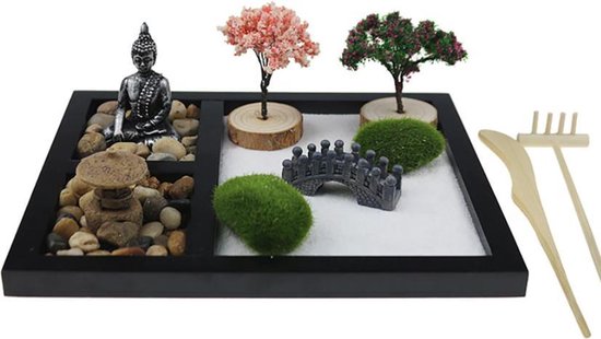 Clab® Miniature Zen Jardin - Home Office Décoration - Statue de Bouddha -  Sable Table