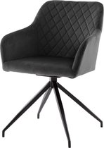 DS4U® armstoel Romy - stoel - velvet - velours - draaibaar - fluweel - zwart - zwart metaal