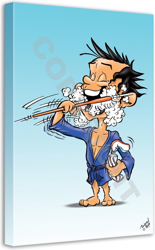 Tandarts Cartoon op canvas - Roland Hols - Poetsen - 90 x 60 cm - Houten frame 4 cm dik - Orthodontist - Mondhygiënist