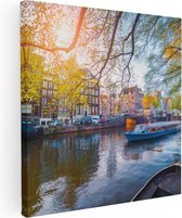 Artaza Canvas Schilderij Amsterdamse Gracht Tijdens Het Voorjaar - 30x30 - Klein - Foto Op Canvas - Canvas Print