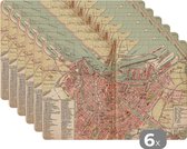 Placemat - Placemats kunststof - Kaart - Amsterdam - Vintage - 45x30 cm - 6 stuks - Hittebestendig - Anti-Slip - Onderlegger - Afneembaar