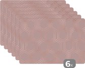 Placemat - Placemats kunststof - Patronen - Roségoud - Roze - 45x30 cm - 6 stuks - Hittebestendig - Anti-Slip - Onderlegger - Afneembaar