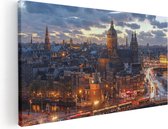 Artaza Canvas Schilderij Amsterdam Centrum Luchtfoto Zonsondergang - 120x60 - Groot - Foto Op Canvas - Canvas Print