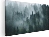 Artaza Canvas Schilderij Bos Met Bomen In De Mist - 100x50 - Groot - Foto Op Canvas - Canvas Print