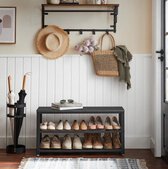 MIRA Home - Schoenenkast - Wandplank - Set van 2 - Industrieel - Hout / metaal - Zwart - 88x30x45