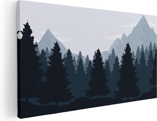 Artaza Canvas Schilderij Bos Met Bomen Illustratie - Abstract - 40x20 - Klein - Foto Op Canvas - Canvas Print