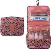 Fako Fashion® - Toilettas Met Haak - Travel Bag - Organizer Voor Toiletartikelen - Reisartikelen - Travel Bag - Ophangbare Toilettas - Luipaard Roze