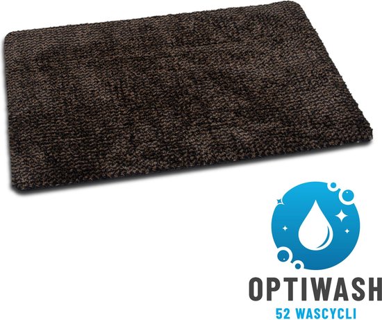 Antislip Deurmat Studio M - OPTIWASH - Wasbare droogloopmat/badmat/douchemat/toiletmat - Super absorberende schoonloopmat met microvezel - 60X90 cm - Machine Wasbaar 40°C - Bruin/Zwart - Verschillende Afmetingen