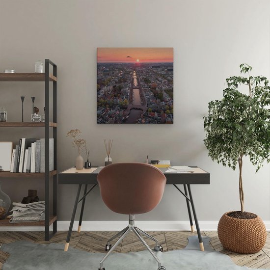 Artaza Peinture sur toile Vue de dessus Amsterdam avec coucher de soleil - 50 x 50 - Photo sur toile - Impression sur toile