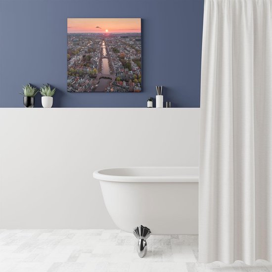 Artaza Peinture sur toile Vue de dessus Amsterdam avec coucher de soleil - 50 x 50 - Photo sur toile - Impression sur toile