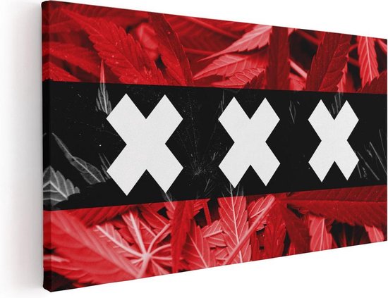 Artaza Canvas Schilderij Amsterdamse Vlag Met Cannabis Achtergrond - 80x40 - Foto Op Canvas - Canvas Print