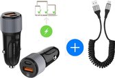 Autolader USB-A & USB-C met USB-C Oplaadkabel - Snellader -Krulsnoer - Uitrekbaar- Auto Lader - Sigarettenaansteker Oplader - Geschikt voor Nokia 4.2/4.3/5.1/5.2/5.3/5.4/6/6.1/6.2/6.3/7/7.1/7