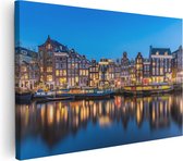 Artaza Canvas Schilderij Amsterdamse Huisjes In De Avond Met Lichten - 60x40 - Foto Op Canvas - Canvas Print