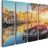 Artaza Canvas Schilderij Vierluik Amsterdamse Brug - Gracht - Met Bloemen - 80x60 - Foto Op Canvas - Canvas Print