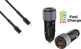 Autolader USB-A & USB-C met USB-C Oplaadkabel - Snellader - Auto Lader - Sigarettenaansteker Oplader - Geschikt voor Motorola E7 Plus / Edge 20 / Edge 20 Lite / E6 Play / E5 / E7i / G 5G /G4 