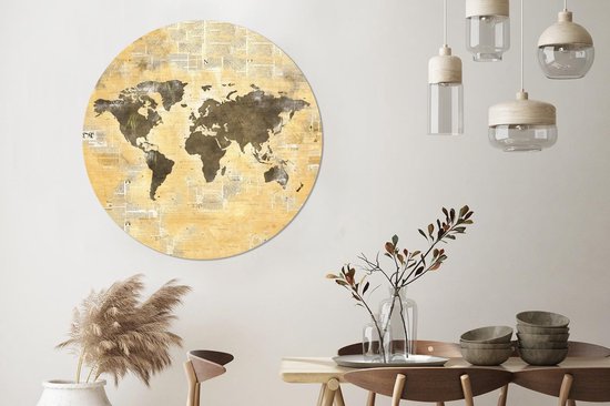 Papier peint Cercle - Carte du Wereldkaart - Aquarelle - Vintage - ⌀ 140 cm