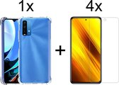 Xiaomi Redmi 9T hoesje shock proof case transparant - 4x Xiaomi Redmi 9T screenprotector