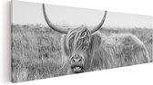 Artaza Canvas Schilderij Schotse Hooglander Koe - Zwart Wit - 60x20 - Foto Op Canvas - Canvas Print