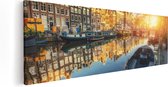 Artaza Canvas Schilderij Amsterdamse Gracht Bij Zonsondergang - 90x30 - Foto Op Canvas - Canvas Print