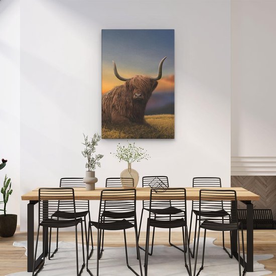 Artaza - Peinture sur toile - Vache Highlander écossaise sur une colline - 60x90 - Photo sur toile - Impression sur toile