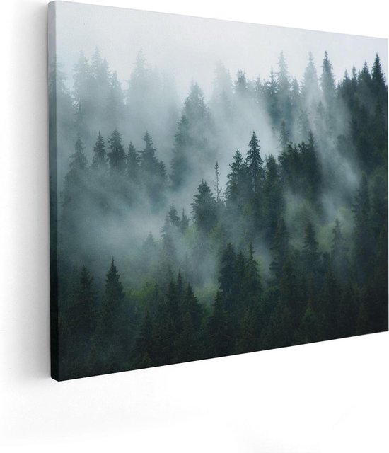 Artaza Canvas Schilderij Bos Met Bomen In De Mist - 100x80 - Groot - Foto Op Canvas - Canvas Print