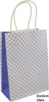 Dielay - Cadeautas met Ruit - Giftbag Papier - Set 12 Stuks - 21x15 cm - Blauw
