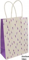 Cadeautas met Driehoeken - Giftbag Papier - Set 12 Stuks - 21x15 cm - Paars