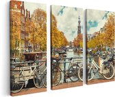 Artaza - Triptyque de peinture sur toile - Pont d'Amsterdam près d'un pont avec des Vélo - 120x80 - Photo sur toile - Impression sur toile