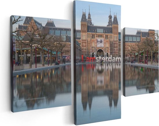 Artaza Canvas Schilderij Drieluik Amsterdam Rijksmuseum - I Amsterdam Tekst - 90x60 - Foto Op Canvas - Canvas Print