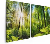 Artaza Canvas Schilderij Tweeluik Weg Omringd Met Bomen In Het Bos - 120x80 - Foto Op Canvas - Canvas Print