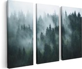 Artaza Canvas Schilderij Drieluik Bos Met Bomen In De Mist - 120x80 - Foto Op Canvas - Canvas Print