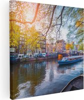 Artaza Toile Peinture Amsterdam Canal Au Printemps - 50x50 - Photo Sur Toile - Impression Sur Toile