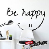 Muursticker -  Be happy smiley - zwart - 94x57 cm
